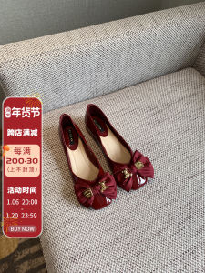 Sweet Butterfly Knot Flat Heels Womens Shoes Spring 2024 Fashionable Velvet Low Block Heel Open-Toe Women Footwear