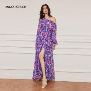 Chic Floral Lavender Off-shoulder Slimming Dress