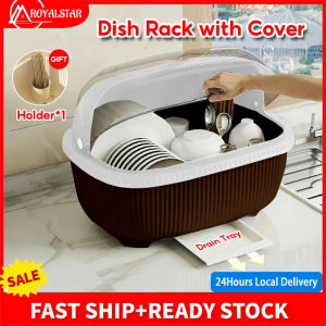 Royalstar Kitchen Dish Rack with Cover and Drain Tray Plate Organizer Dust-proof Bowl Storage Rack Plastic Container