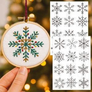2 Sheets Stick & Stitch Water-Soluble (Wash-Away) Embroidery Transfer Stabilizer - Self-Adhesive Pre-Printed Snowflake Patterns