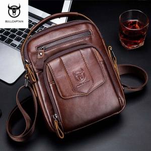 BULLCAPTAIN High Quality Leather Mens Shoulder Bag Vintage Casual Multi Compartment Mini Handbag Leather Shoulder Messenger Bag
