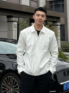 White Three-Proof Mens Administrative Jacket Casual Short Outdoor Shell Coat Fall Season Soft Shell Fleece Lined Zipper Closure