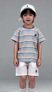 Baju Kanak Kanak Lelaki Set Model Terkini Tshirt Jalur Kapas Lembut Sulaman Kuda Gaya Korea Daily Wear Musim Panas Cool Wear Untuk Keluar Harian