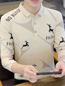 ROMON | Áo thun polo tay dài bằng cotton nguyên chất cho nam mùa xuân thu phong cách công sở thường ngày có cổ bẻ thời trang