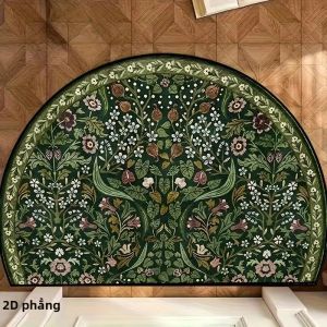 VIKAMA Vintage Botanical Floral Màu Xanh Đậm Thảm Chào Mừng Hình Bán Nguyệt Thảm Trải Sàn Bằng Vải Polyester Mềm Chống Trượt Trang Trí Lối Vào