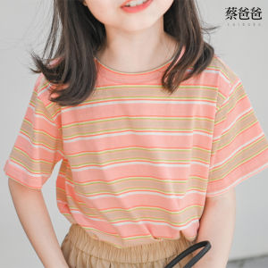 Basic Stripe Short Sleeve T-Shirt Childrens Clothing Artistic Summer Outfit Boys Cotton round Neck Shirt for Ages 3-16
