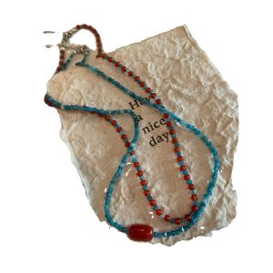 Retro Atmosphere Red And Blue Beaded Womens Necklace Fashionable Geometric Design Fresh Outburst Korean Style Jewelry