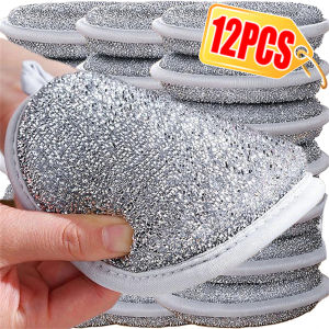12/1PCS Magic Silver Wire Dishwashing Sponge Wipe Reusable Double Side Sponges Household Kitchen Pan Pot Dish Cleaning Tools