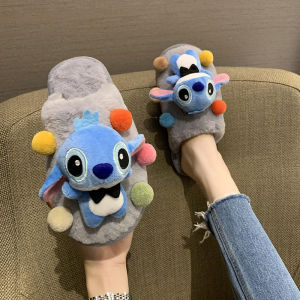 Cute Teddy Plush Cotton Slippers for Women Flat Heel Cartoon Animation Style Embroidered Adhesive Shoes With Artificial Short Plush Lining