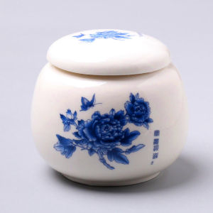 Blue and White Porcelain Tea Caddy Jar Tea Can Sealed Jar Small Ceramic Portable Tea Box Storage Tank Japanese Style