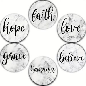 6-Piece Set of Round Coasters with English Letters Flowers Horse Pattern Wooden Material Household Desktop Water Cup Non-Sl