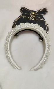 Capelli New York Luxe Pearl Headband Padded Hair Band White Beaded Elegant Women Hair Accessory