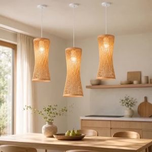 JOYINLED Japanese Style Bamboo Pendant Light Wabi Sabi Hand Woven Bamboo Lampshade for E27 Chandelier Dining Room Home Decor