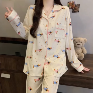 Korean Soft Cotton Breathable Pajamas Sets for Women Breathable Loungewear Outdoor Wearable Homewear