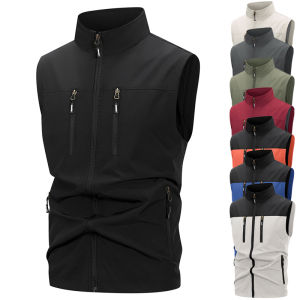 Mens Lightweight Softshell Vest with Zipper Pockets Windproof Sleeveless Jacket for Hiking Golf Outdoor Outwear Windbreaker