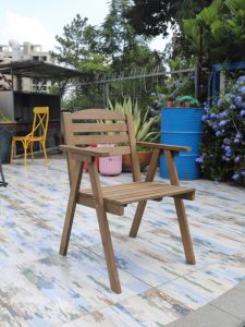 Outdoor Solid Wood Chair Armrest Old Japanese Style Internet Celebrity Balcony Occasional Table and Chair Dining Chair Distressed Log Armchair
