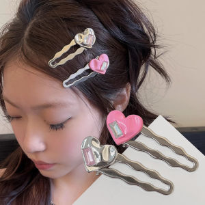 2Pcs Sweet Pink Love Duckbill Clips Y2K Cool Girl Cute Crystal Hairpin Silver Color Side Barrette Women Hair Accessories