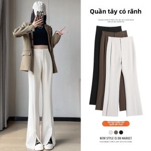 La Chapelle | Quần Tây Đen Cao Waisted Xẻ tà Phù Hợp cho Mùa Xuân và Thu