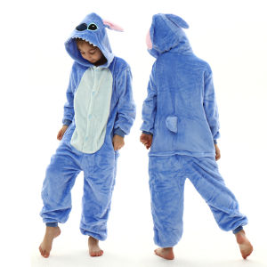 Disney Stitch Pajama Children Cartoon Flannel Animal Kigurumi Onesies Winter Warm Blanket Sleeper for Boys Girls Christmas Gifts