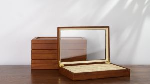 Oirlv กล่องเครื่องประดับไม้เนื้อแข็ง แหวน สร้อยคอ สร้อยข้อมือ กล่องแสดง กล่องเครื่องประดับ ฝาใส กล่องเก็บเครื่องประดับ X024