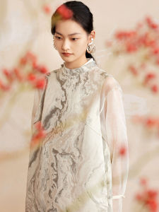 New Chinese Style Long Dress Womens Sleeveless Embroidered Gown Side Button Soft Polyester Viscose Spring Autumn Winter