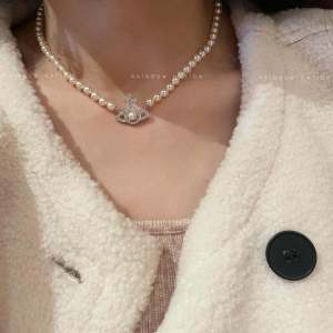 RainbowNation Saturn Heart Pearl Full Drill Women Elegant Gentle Rich Girl after West High-End Feelings Fashion Jewelry Necklace