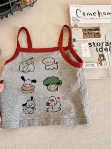 เสื้อแขนกุดผ้าฝ้ายแท้สำหรับเด็กผู้หญิง ชุดแฟชั่นฤดูร้อน สไตล์ลำลอง คอตตอนผสมผ้าไหม ปกติ แขนกุด ลายการ์ตูน เสื้อผ้าเด็ก