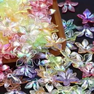 Bộ 50 Trong Suốt Cầu Vồng Acrylic Hoa Hạt Hình Cánh Hoa Cho Dây Làm Vòng Cổ Bông Tai Và Trang Trí Làm Hạt Phụ Kiện
