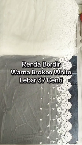 (Per Meter) RDT320 Renda Bordir Tile Motif Cantik Broken White Lebar 37Cm