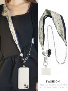 สายโซ่โทรศัพท์มือถือแบบยาวสำหรับผู้หญิงพร้อมจี้โลหะโซ่สะพายไหล่แบบถอดได้พร้อมสายรัดผ้าตาข่ายแฟชั่น
