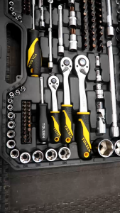 Tolsen 216pcs Socket Ratchet Wrench Tool Set (1/4" + 3/8" + 1/2" Drive) 15147 Industrial Series