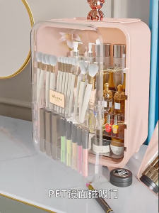 AMHIVE กล่องเก็บเครื่องสําอาง ความจุขนาดใหญ่ กล่องเก็บเครื่องสำอาง PET ใส กล่องใส่เครื่องสำอาง ไม่ต้องติดตั้ง มีฝาปิด โคมไฟ LED กระจก มีลิ้นชัก กันฝุ่นกันชื้น ความจุขนาดใหญ่ กล่องเก