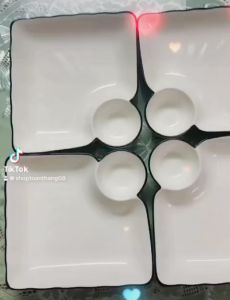 Set 4 Đĩa vuông kèm khay chấm phong cách Nhật Bản chất lượng cao cấp