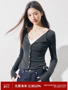 Slim Fit American Style Long Sleeve V-Neck Open Cardigan Womens Design Pure Color Small Jacket RPB BRAND Trendy Girl