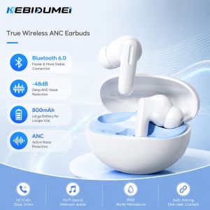 Kebidumei | KEBIDUMEI Bluetooth 6.0 in-Ear Earphones 6-Mic -48dB Noise Cancelling ANC Headphones HiFi Stereo True Wireless Gaming Headsets