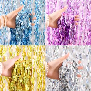 1x2m Wave Pattern Foil Curtain Decor Balloon Rain Tinsel Fringe Streamer Background for Birthday Party Wedding Decoration