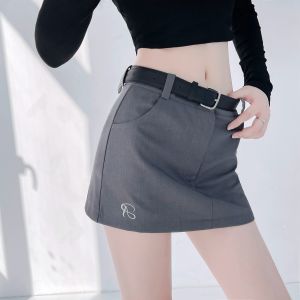 Váy Ngắn Chữ a Thêu Cổ Điển Mỹ Màu Trơn Chống Ánh Sáng Váy Ngắn Cạp Cao Dáng Chữ A Váy Ngắn Thời Trang Cho Nữ