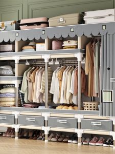 Strengthened Steel Frame Multifunctional Storage Cabinet Easy Installation with Cloth Curtains and Drawers