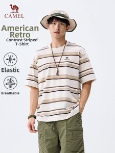 CAMEL | Breathable Stylish American Retro Stripes and Contrast Color T-Shirt
