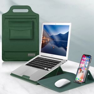 Multipurpose Laptop Sleeve for MacBook Air 13 M1 M2 M3 Pro 14 15.4 16 inch PU leather case mouse pad with bracket Laptop Bag