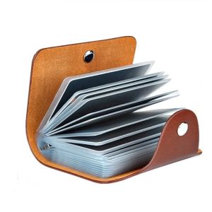 24 Slots Leather Card Holder Simple Solid Color Pocket Case Men Women Credit ID Card Organizer Leather Wallet