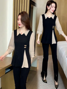 เสื้อเชิ้ตสไตล์จีนใหม่สำหรับผู้หญิง ทรงหลวม ปกโปโล แขนยาว 7 นิ้ว คอโปโล ปกโปโล ทรงตรง เสื้อเชิ้ตแฟชั่น