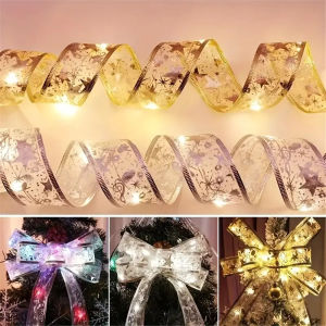 2/5/10M Christmas Tree Ribbon Fairy Lights Indoor DIY Bows String Light Battery Powered for Christmas Tree New Year Decor