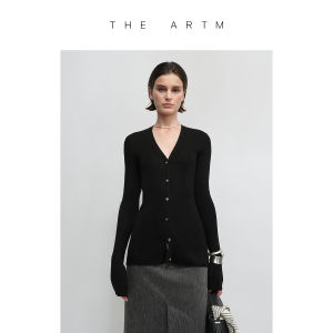 Luxurious Cashmere Viscose Yarn Moving-Stitch Cinched Waist V-Neck Sweater Female