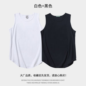 Heavyweight Pure Cotton Vest Fitness Sport Loose Sleeveless T-Shirt Fashionable Urban Style round Neck Mid-Length Sweatshirt