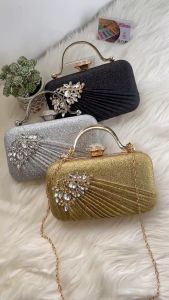 WANG101 -  CELLINI Tas Pesta Kondangan Elegan Embellished Sequin & Tulle dengan Detail Emas