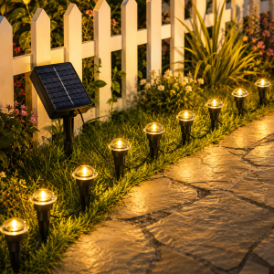 Solar Powered Ground Stake Pathway Lights Warm Glow Garden Walkway Lawn Yard Patio Landscape Decorative Lights