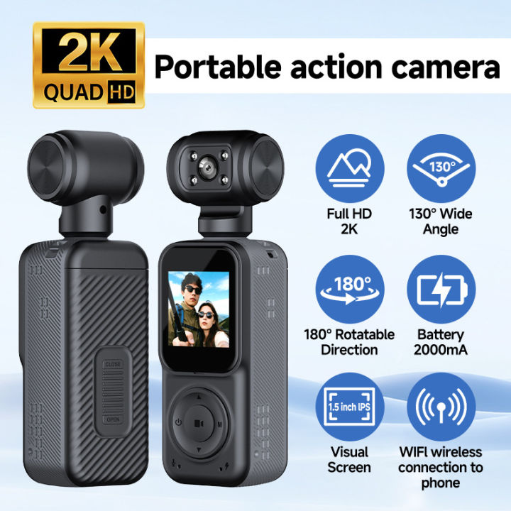 HD 2K Action Camera 130° Wide-angle Lens Rotation WiFi Night Vision ...