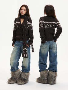 Apea | Áo Cardigan Knit cổ V kèm khăn quàng Fair Isle