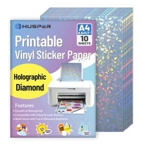 10 Sheets Diamond Printable Vinyl Sticker Paper - A4(8.3×11.7 Inch) Waterproof & Self-Adhesive Inkjet Printable Paper